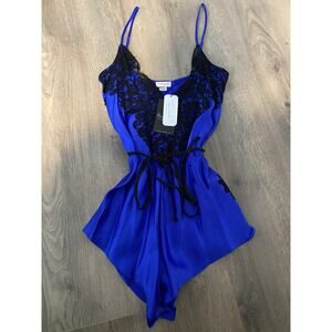 Christine Lingerie Blue Romper Silk NWT Size XS